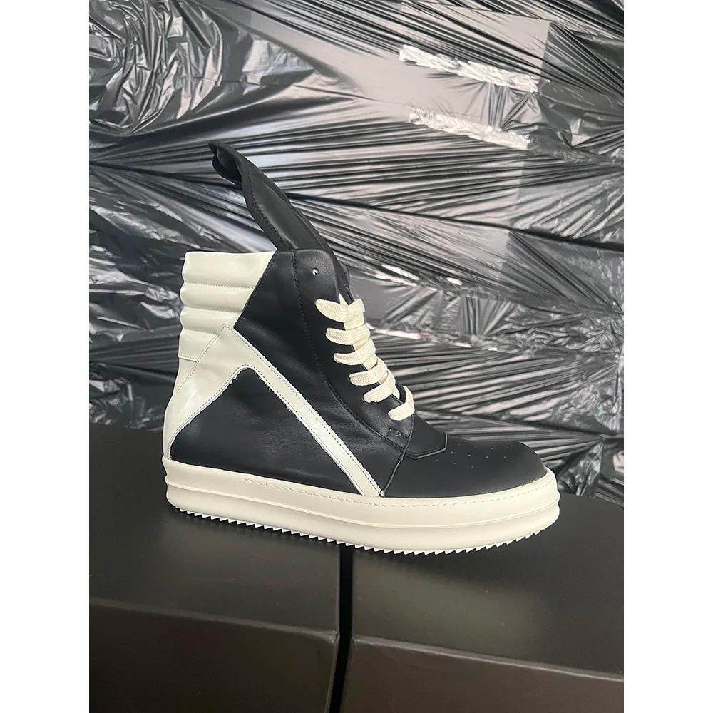 

Бренд Мужская Обувь Повседневная Высокий Верх Качество Женские Кроссовки Черные Ботильоны Гео Кожа На Шнуровке Мода Толстая Подошва Плоские На Молнии Кроссовки 48 черный белый