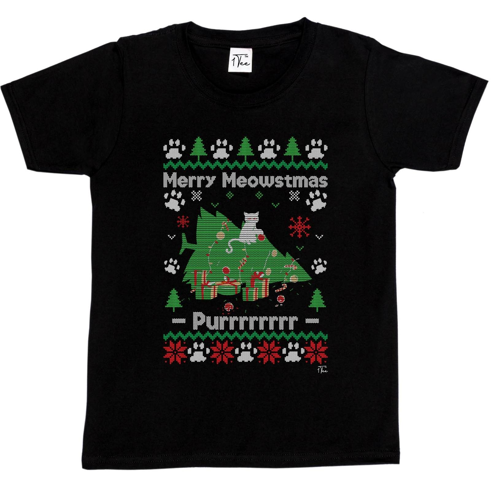 1Tee Kids Boys Merry Meowstmas Purrrrrrrrr Cat Kitten T-Shirt XXXXL