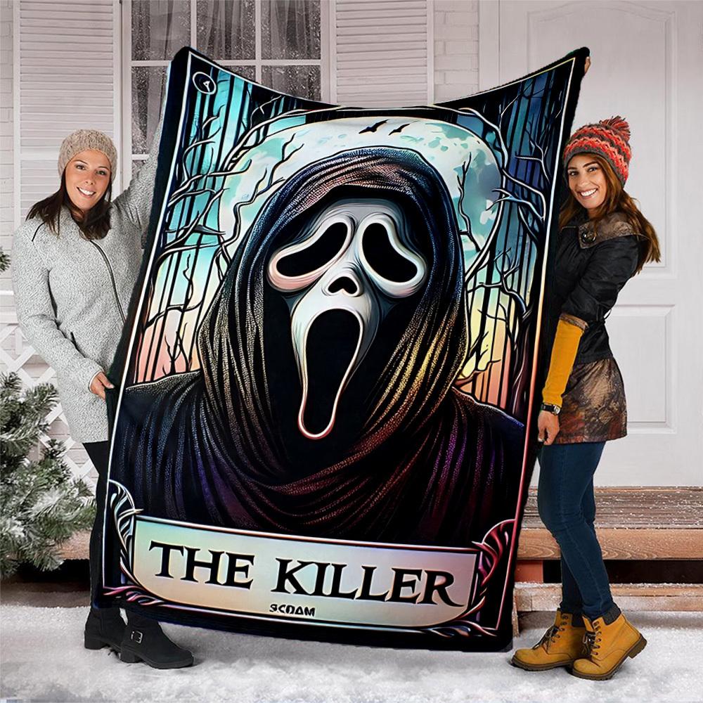 1pc Ghostface, Horror Mask Outdoor Flannel Blanket, Lightweight Warm Cozy for Travel Camping Office Soft Polyester Fabric