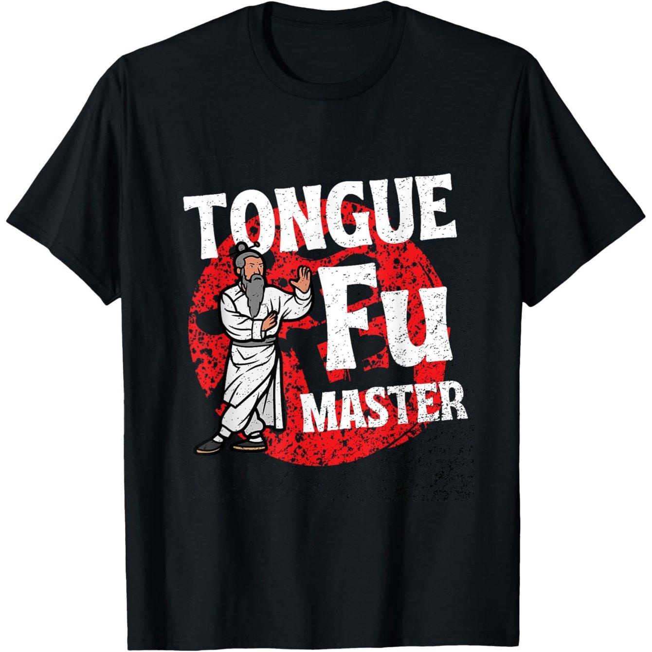 

Tongue Fu Master Graphic T-Shirt Funny Sarcastic Martial Arts Tee Cotton Casual Round Neck Tops for Men Women 4XL
