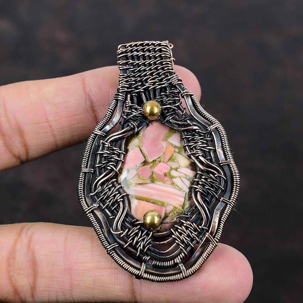 Copper Pink Opal Pendant Copper Wire Wrapped Gemstone Pendant Handmade Pendant Copper Wire Wrap Jewelry Latest Design Pendant Gift For Women