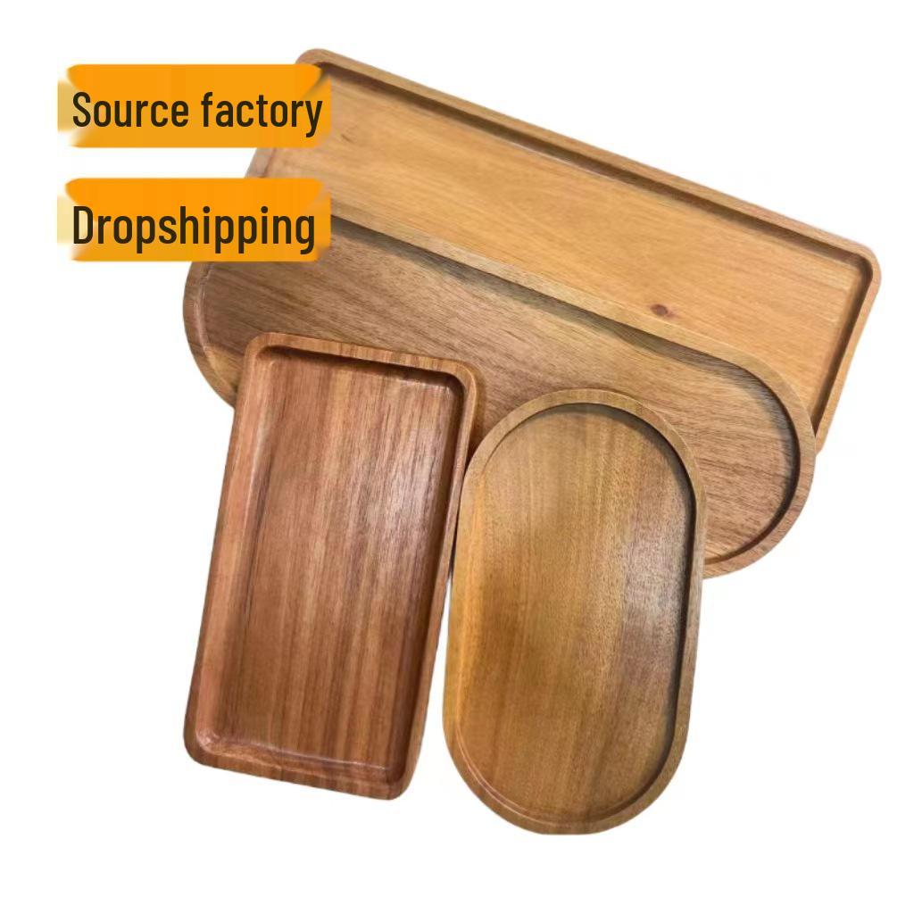 Insulated Japanese Acacia Wood Rectangular Tray & Oval Breadboard