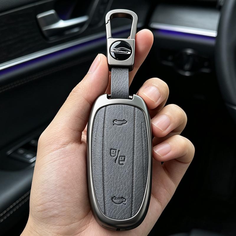 Metall Leder Auto Schlüsselanhänger Smart Fernbedienung Schlüsselhülle Abdeckung Halter Für Tesla Model X Model x Innenraum Schutzschale