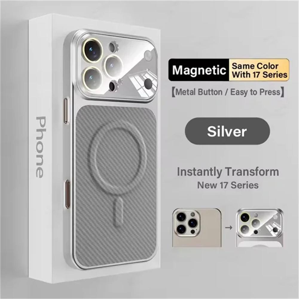 Luxury Carbon Fiber Leather Phone Case For iPhone 17 16 15 14 13 Pro Max For Magsafe Magnetic Wireless Charging Shockproof Phone Cover