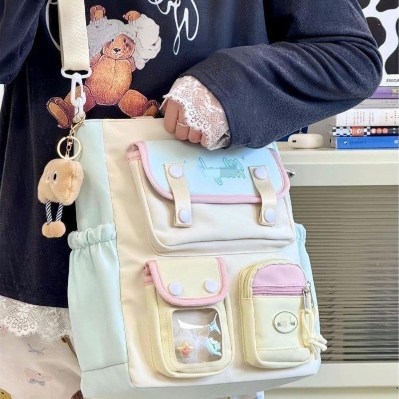 Contrast color cute bag high value student class tutoring bag handbag girl shoulder bag messenger bag