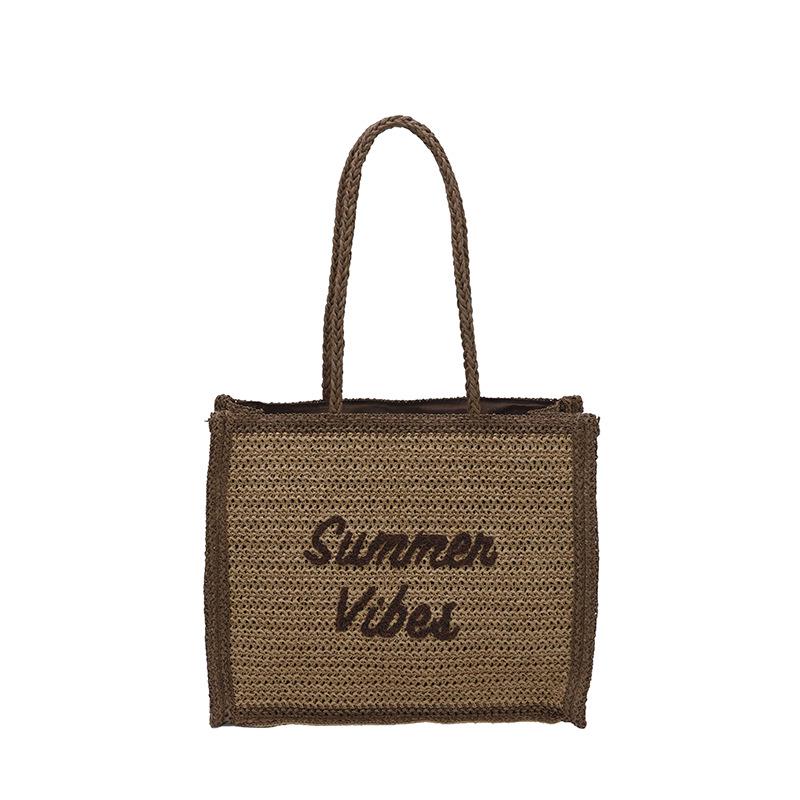 

Women s Large Capacity South Wind Chic Straw Woven Tote Bag with Embroidered Letters