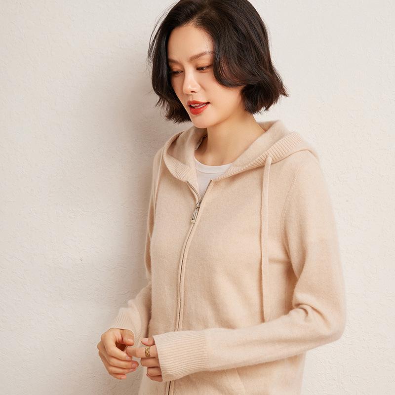 

Кашемировый кардиган-свитер свободного кроя с капюшоном для женщин - Идеально для осенней и зимней моды Large