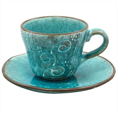 Mino ware kafijas bļodas plate, unikāla arabeska, zila, ražota Japānā 502-07
