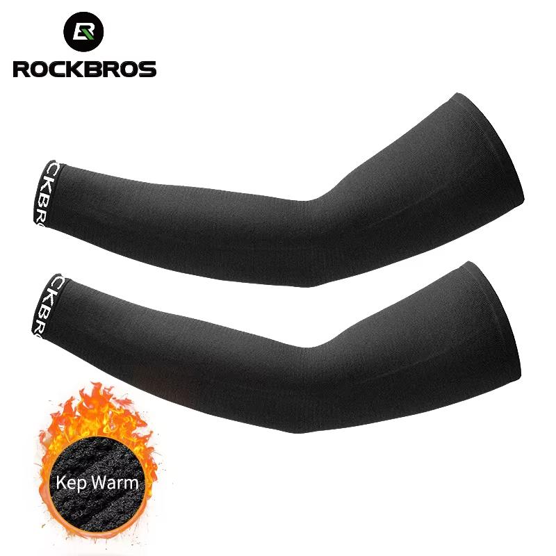 ROCKBROS Cycling Arm Sleeves Men Women Breathable Keep Warm Elasticity Windproof Cycling Fleece Arm Warmer For Winter Sports M