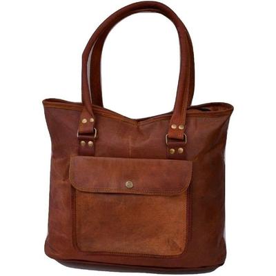 Women's Tote Purse Vintage Brown Goat Leather Shoulder Handbag Handmade Shopper