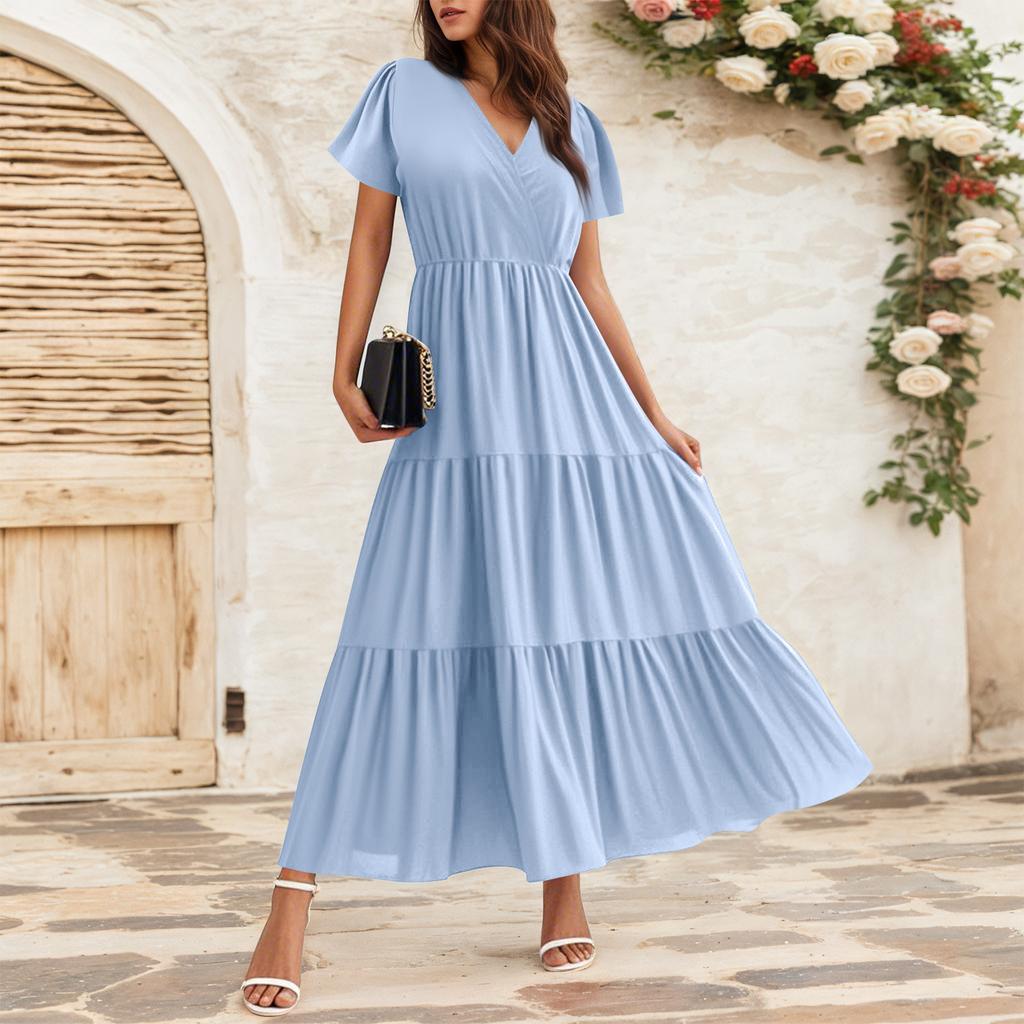 Dámské splývavé šaty Dámské letní šaty Ležérní maxi šaty s krátkým rukávem Formální maxi šaty