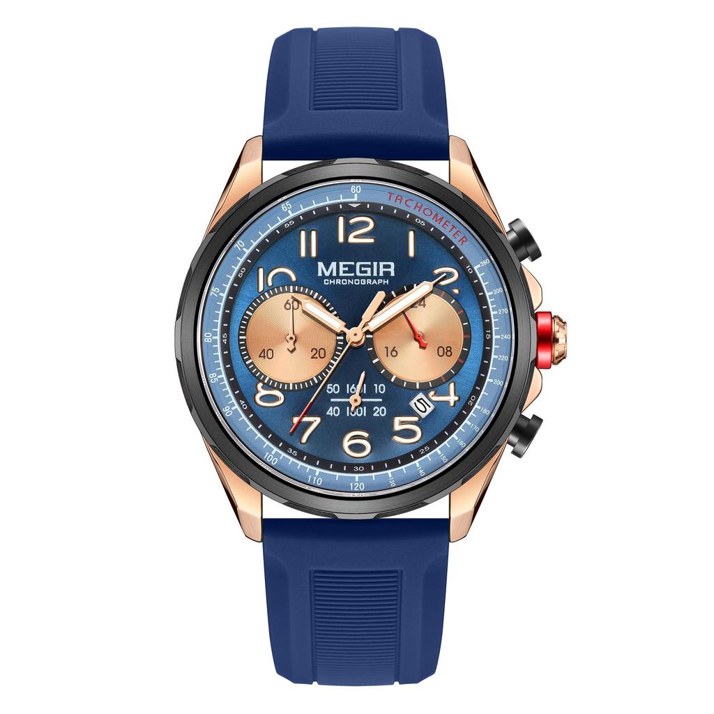 MEGIR Men Watches Luxury Quartz Wristwatch Waterproof Men's Sports Chronograph Silicone Strap Clock Relogio Masculino 2230