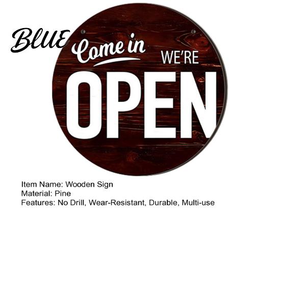 Wooden Door Sign Open Closed Double-Sided Hanging Reversible Pine Wood Sign Business Holiday Double-sided Decor with Rope No Drill