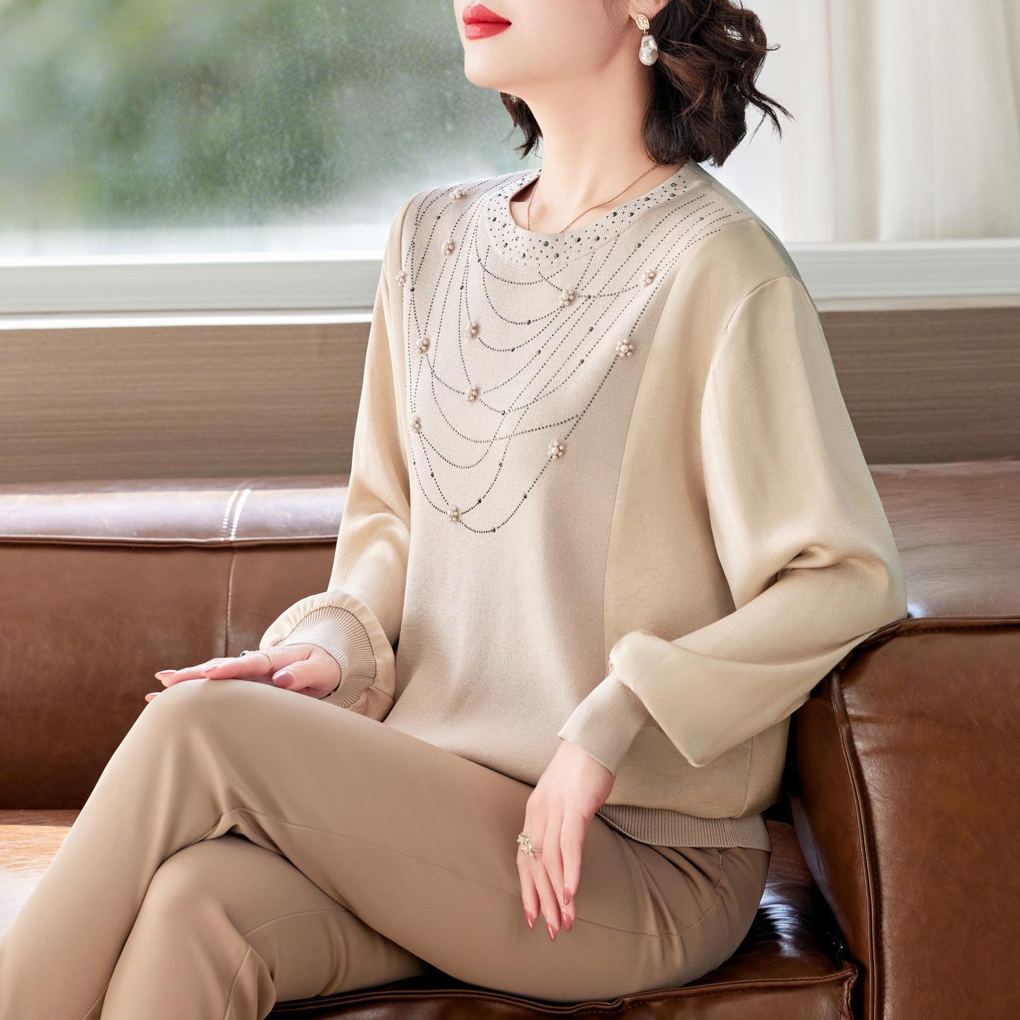 

Elegant Knit Cardigan for Moms - Spring Thin Style with Gauze Sleeves, Plus Size L [Recommended for up to 55 kg]