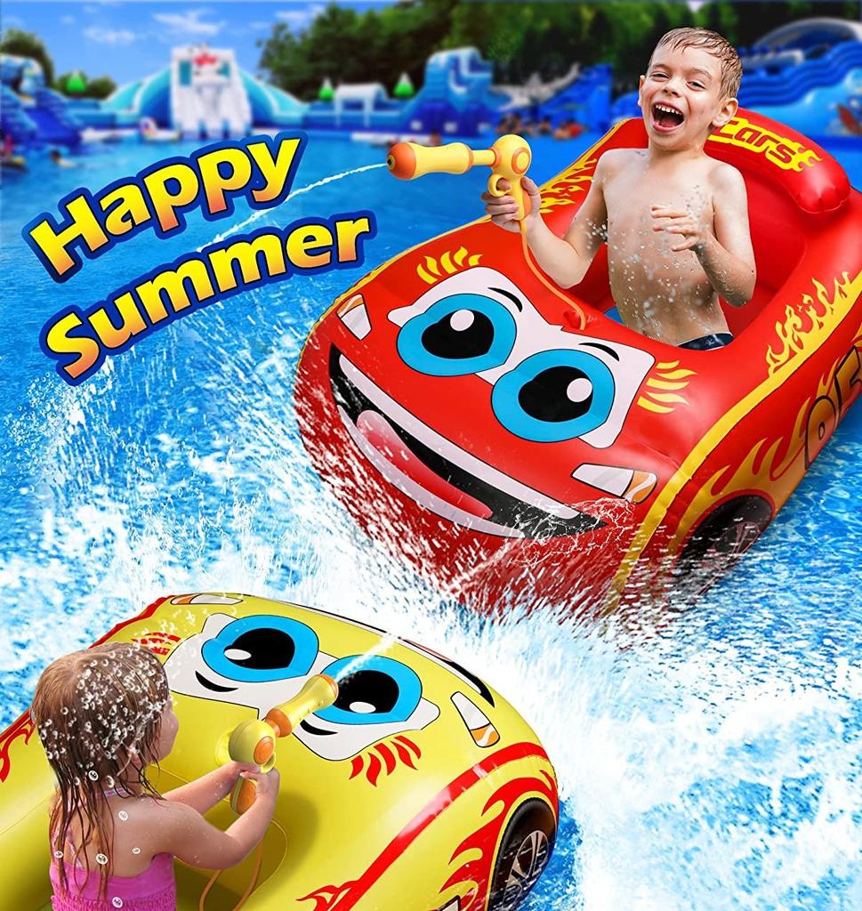 Inflatable Kids Fire Truck Pool Float Built-in Water Sprayer Squirt Gun for Splash Play