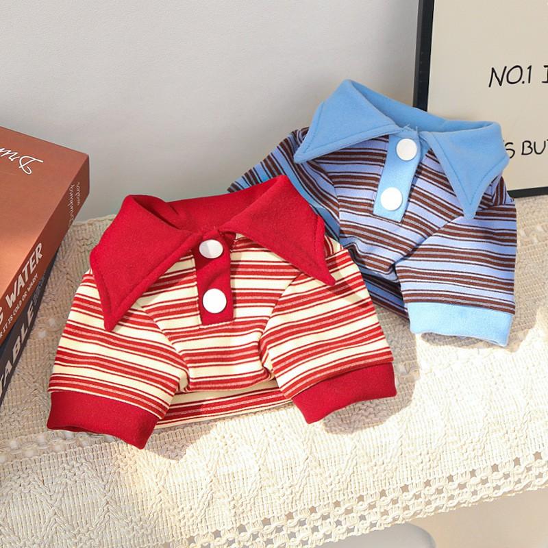 Pet Polo Shirt With Stripe Design Warm Fleece Dog Cat British Shorthair Hairless Cats Fall Winter