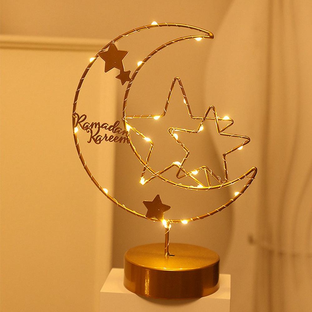 Creative Moon Shape Iron Art Table Lamp Battery Powered Copper Wire Night Light Bedroom Decor