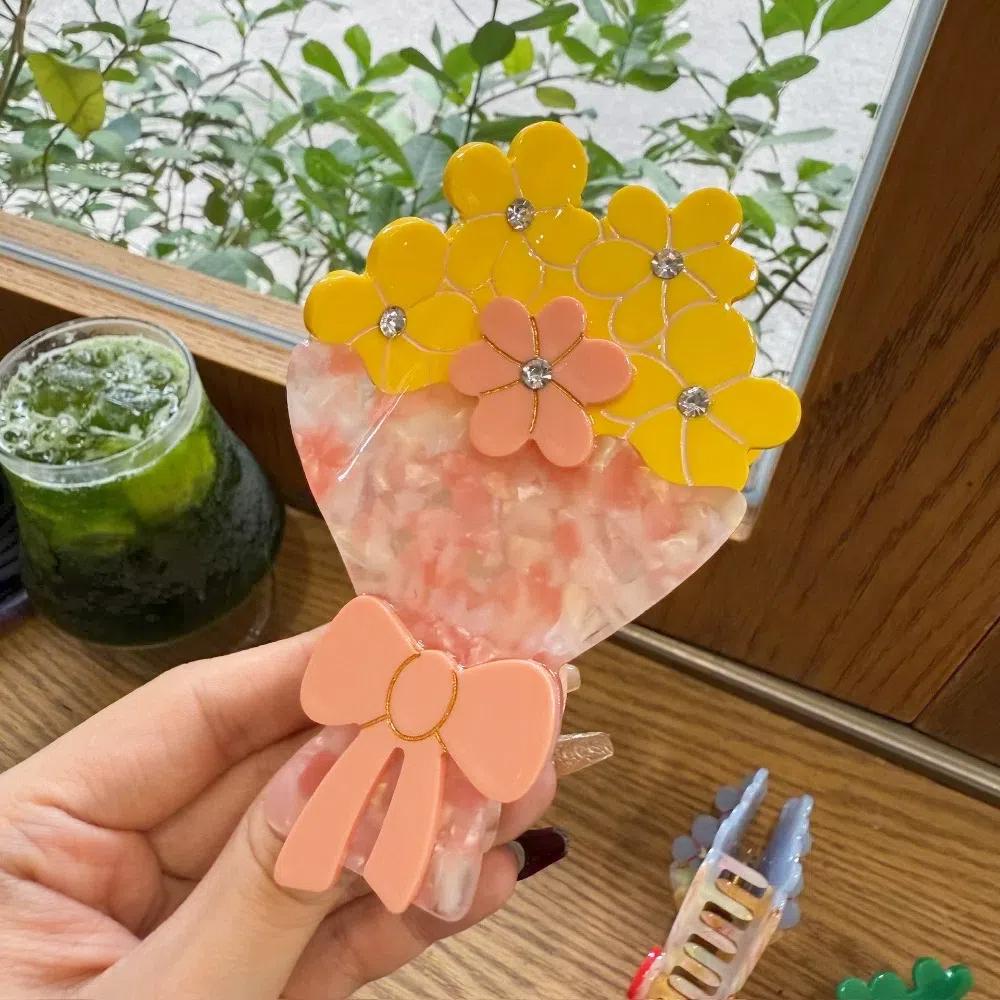 Elegant Flower Hair Clip Vintage Rhinestone Crab Clip Acetate Bouquet Hair Claw  Holiday
