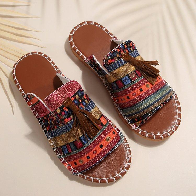 Large Size Flat Slippers Women's Summer New Fringed Beach Women's Shoe Size