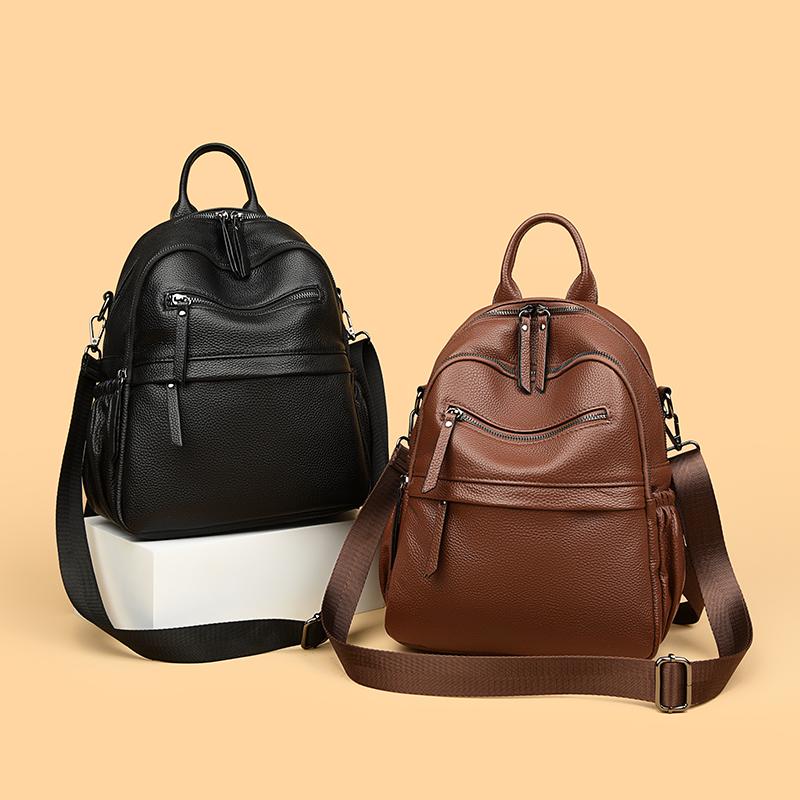 Retro Real Cowhide Backpack Fashion Large Capacity Women Backpack High-End Genuine Leather Female Knapsack Shoulder Bag Satchel