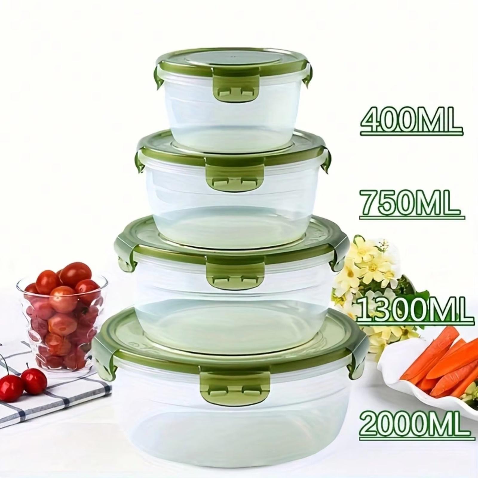 Round Food Grade Fresh Keeping Box, Sealed Plastic Container for Fridge Fruit Lunch зелёный