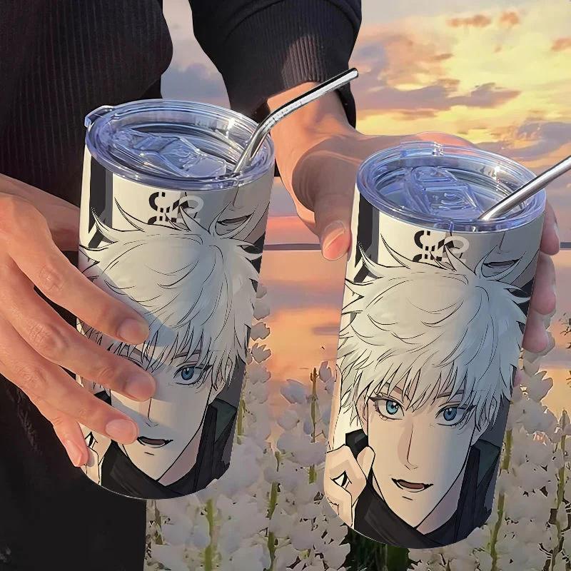 Jujutsu Kaisen Yuji Hrneček 500 ml Satoru Gojo Nerezová Ocel Cestovní Termohrnek Izolované Brčko Hrneček na Kávu Dárek Pro Děti