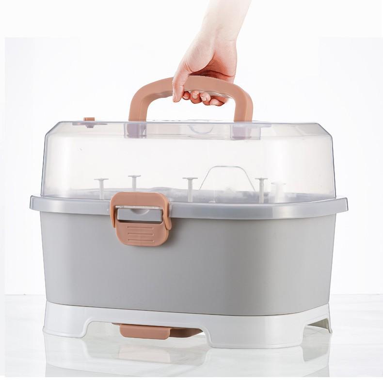 Portable Baby Bottle Storage Box with Large Space & Draining Rack for Tableware & Baby Food Tools