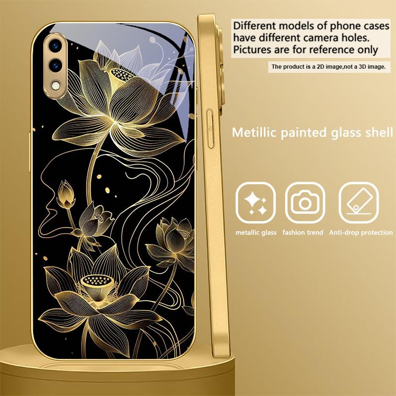 The noble lotus flower For Samsung A 01 52S A04 A05S A10 A12 A13 22 23 24 36 42 M02 Note 10 20Ultra 8 9 Golden glass phone case