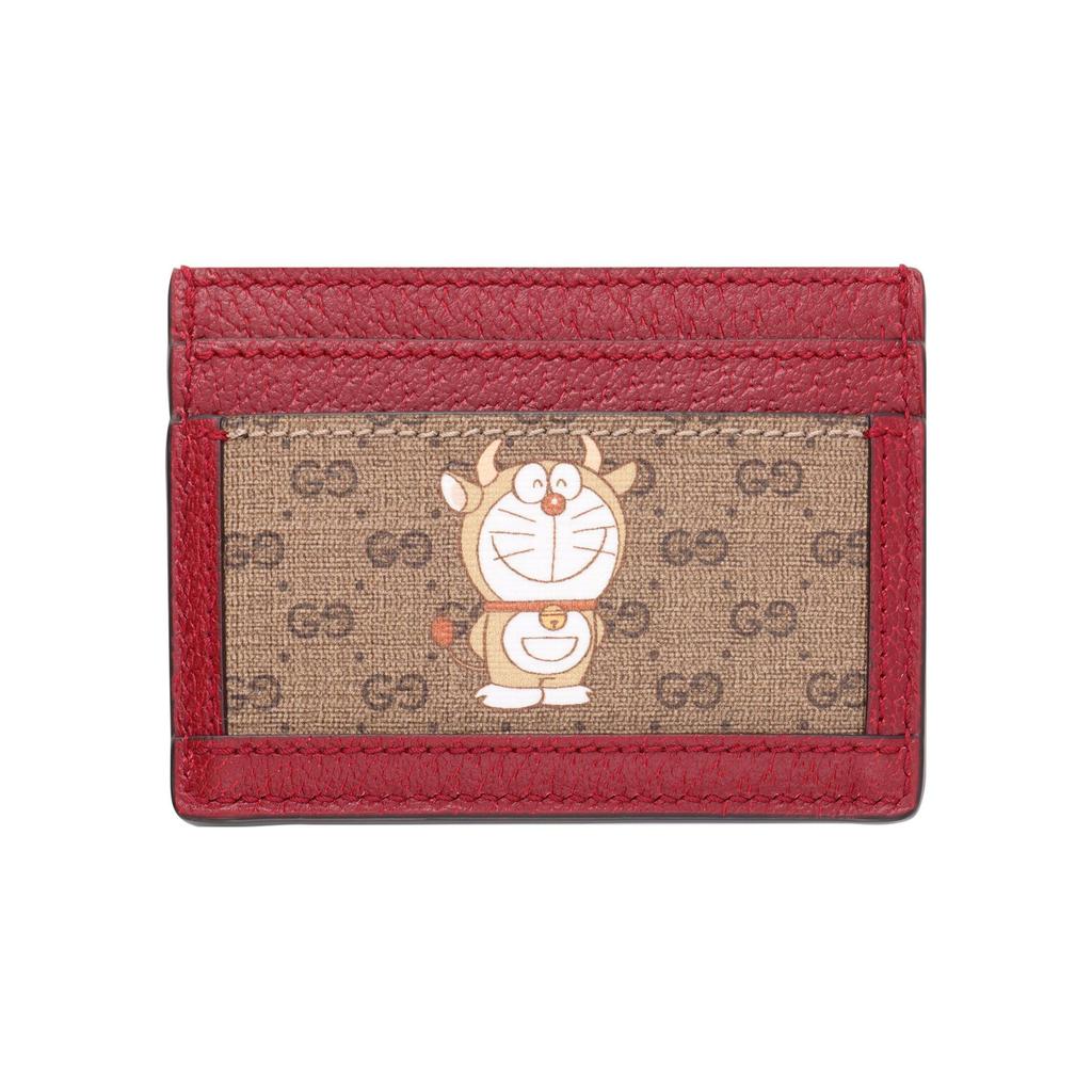 Gucci X Doraemon Collaboration Vintage Logo Canvas And Leather Card Holder Unisex Card Holder Ebony Red 654539-2T4AG-9795