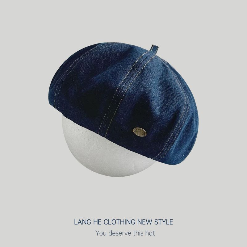 

Трендовый ~ Новый джинсовый берет Женский объемный стиль Утягивающий Милый Синий Берет художника Японский берет художника Dark Blue 56-58cm