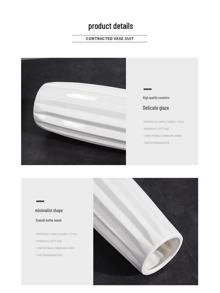 Nordic Minimalist Ceramic White Floor Vase for Dried Flowers and Lucky Bamboo, Living Room Decor