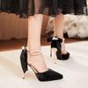 Hot Selling Slimming Shoes Heels Shallow Mouth Sandals Ladies Pointed Pumps Hollow 2025 All-Match Comfortable African Bow Toe