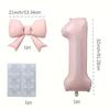 Complete Party Decor Set 3pcs - Light Pink Number Balloon, Bow & Stickers for Birthday, Anniversary & Festival Backdrop