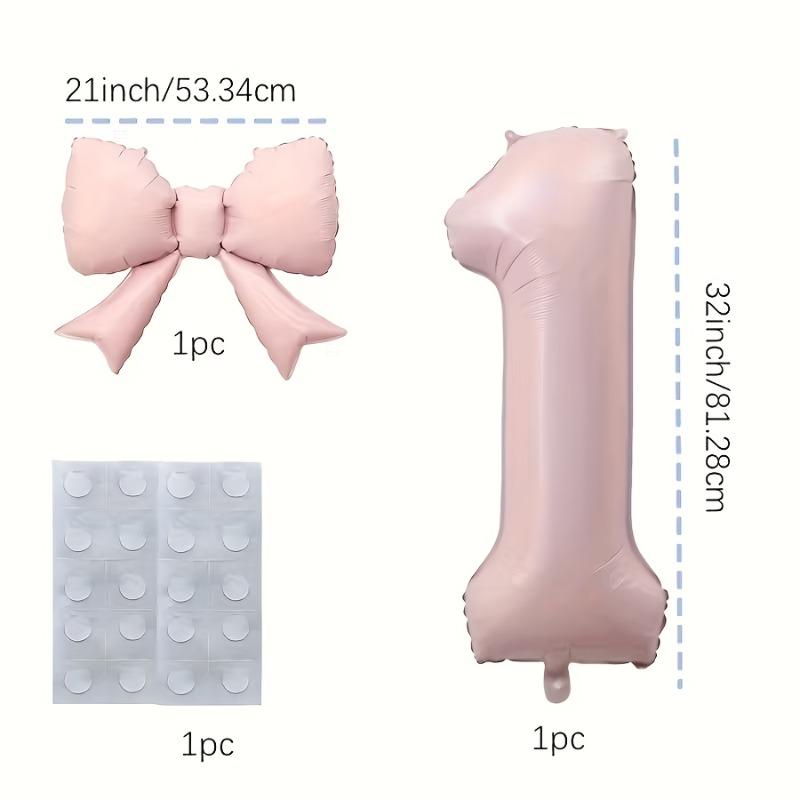 Complete Party Decor Set 3pcs - Light Pink Number Balloon, Bow & Stickers for Birthday, Anniversary & Festival Backdrop