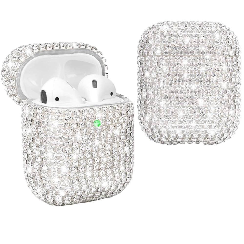 Custodia per auricolari tempestata di diamanti, custodia per auricolari con diamanti ad acqua con copertura protettiva per auricolari con diamanti, custodia protettiva adesiva con diamanti per Apple Airpods