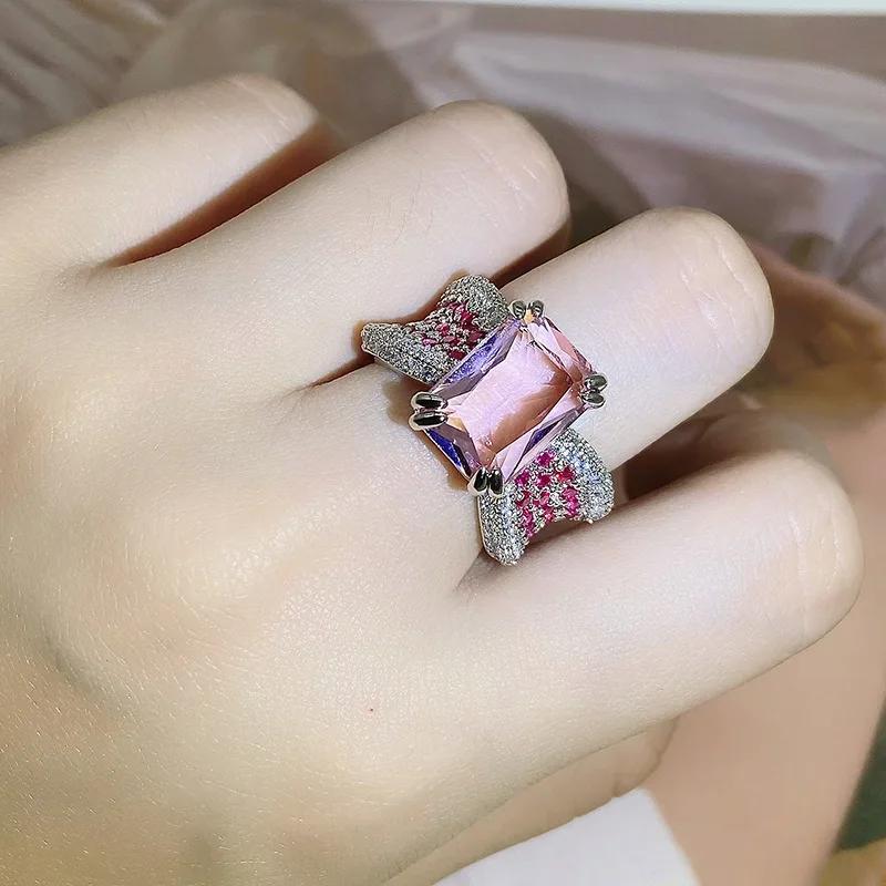 Aristocratic Party S Sterling Silver Ring for Women Brilliant Pink Cubic Zirconia Delicate Anniversary Gift Women
