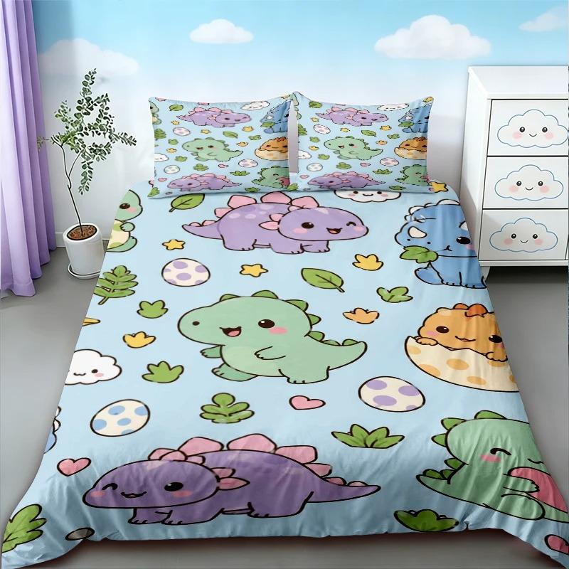 Cute Dinosaur Bedding Set, Cartoon Kids Dino Duvet Cover Pillowcase, for Boys Girls Bedroom Decor Twin Full 2/3Piece Bed Set