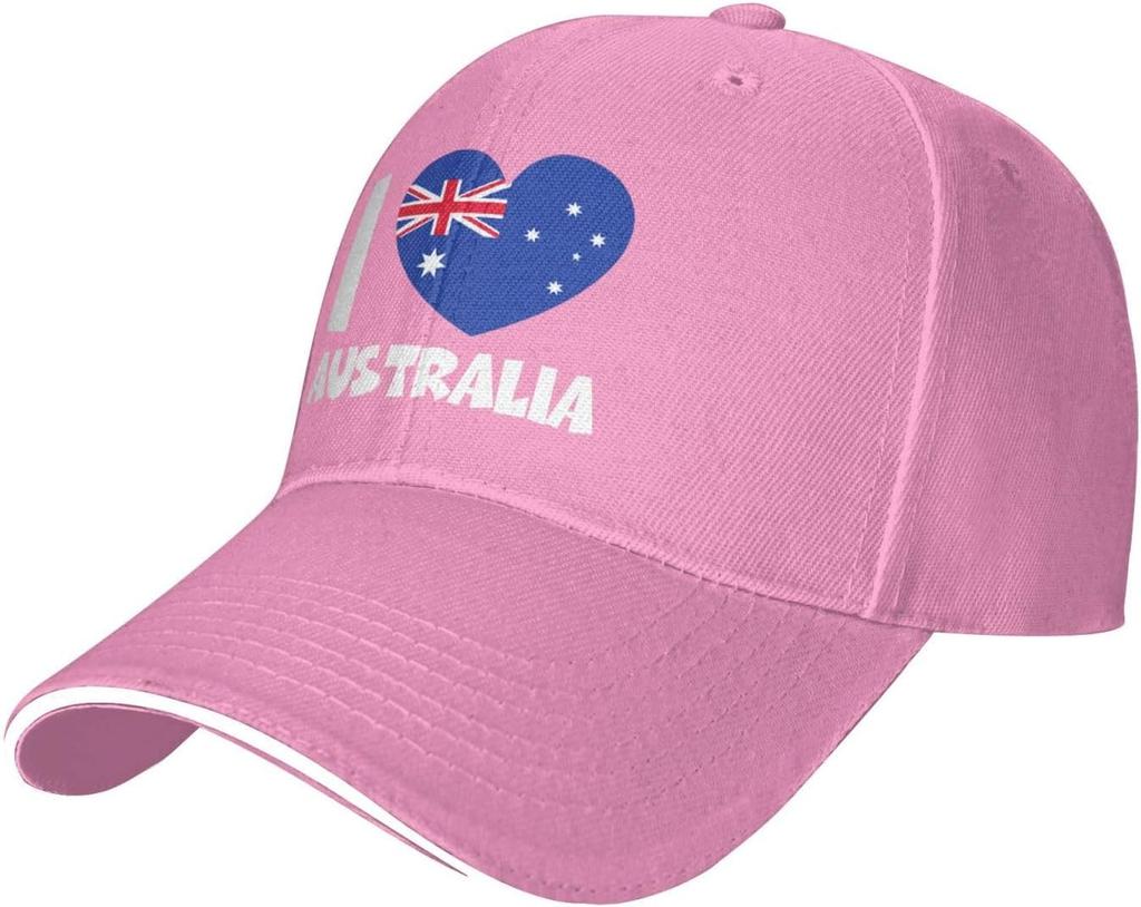 I Love Australia Heart Flag Baseball Cap Polyester Adjustable Casual Sport Outdoor Headwear