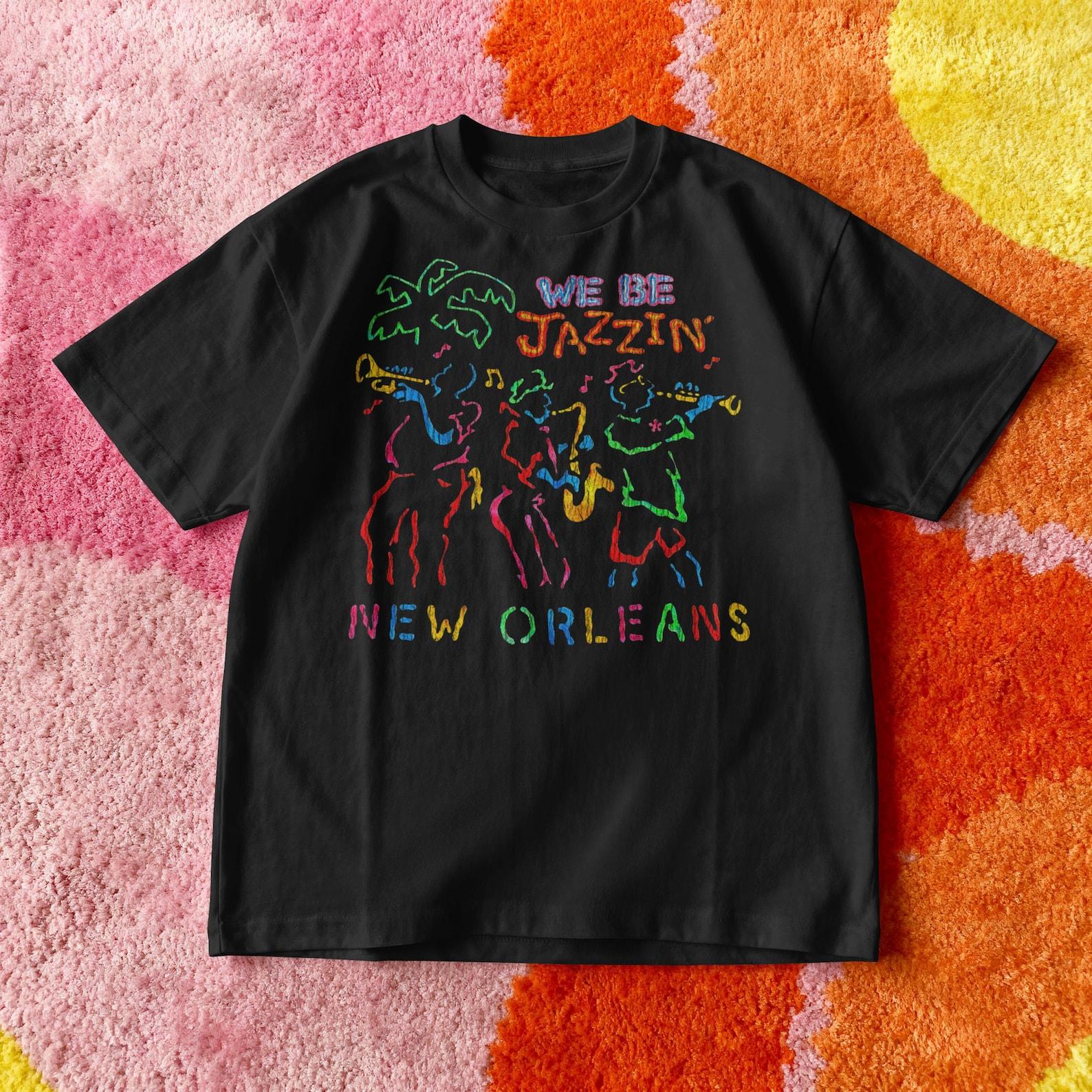 Retro New Orleans Jazz Shirt Colorful Abstract Musicians Graphic Black Cotton Tee 4XL