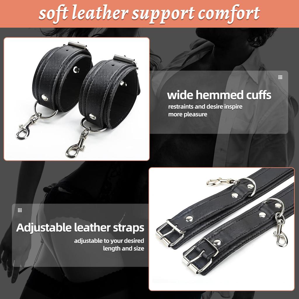 Bondage Sex Restraints Kit Neck To Wrist Restraints Leather Straps Whip SM Bondage Harness Sex Games Adult Sex Toys