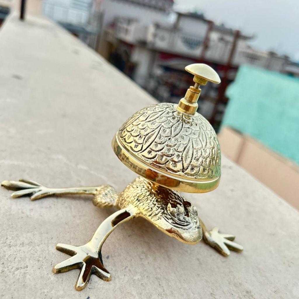 Antique Brass Frog Design Desk Bell - An Ornate Table Bell for Office Reception and More.