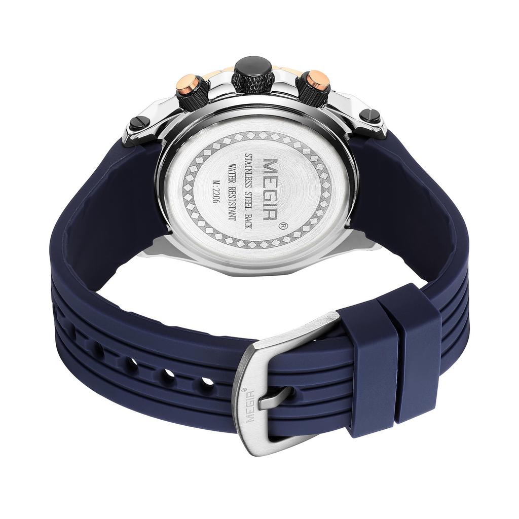 Megir Herren-Business-Arbeits-Analog-Quarz-Armbanduhr mit Edelstahlband, Kalender, Stoppuhr, leuchtend, für die Sammlung