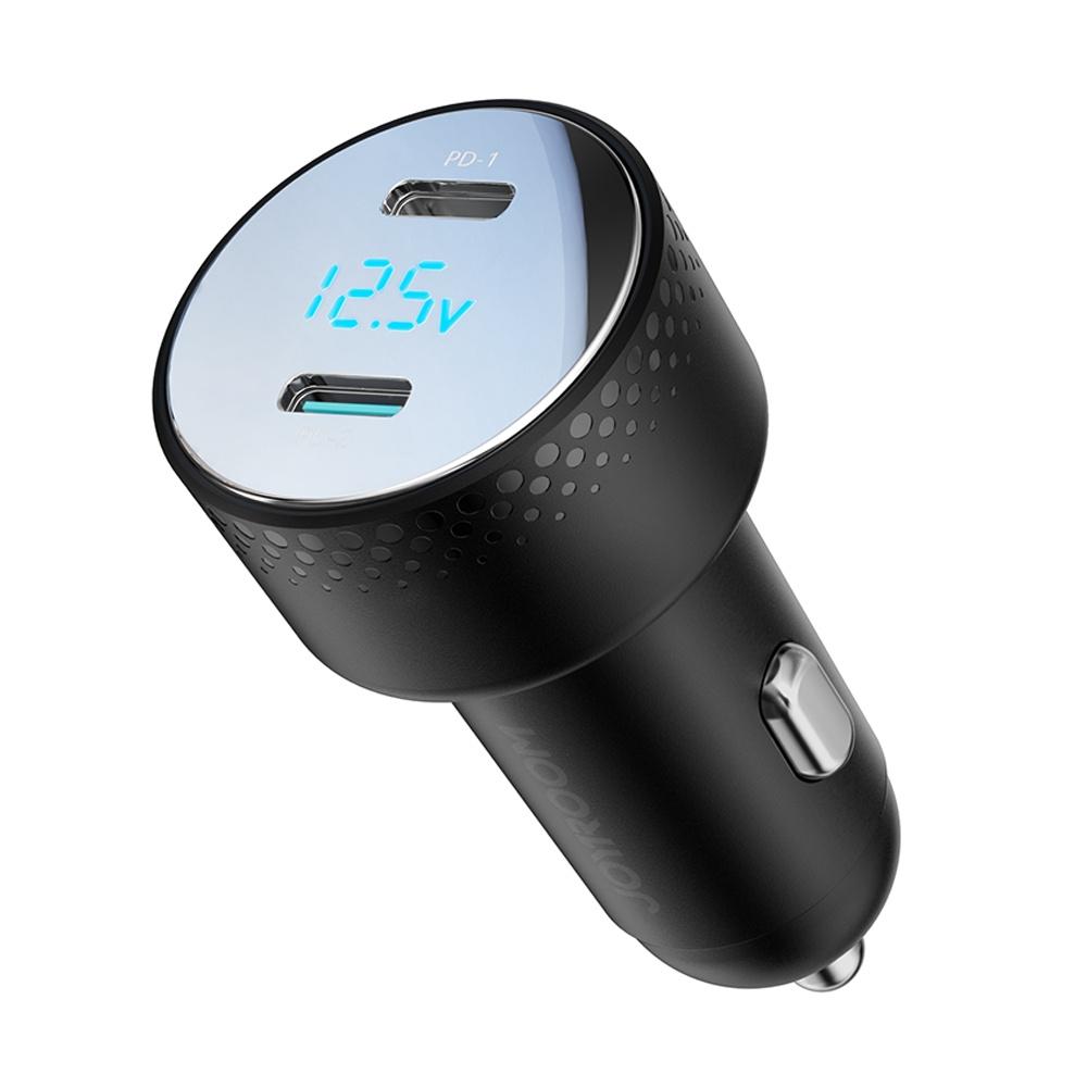 Carregador de carro Joyroom Dual USB-C 70W com display LED - Design preto elegante