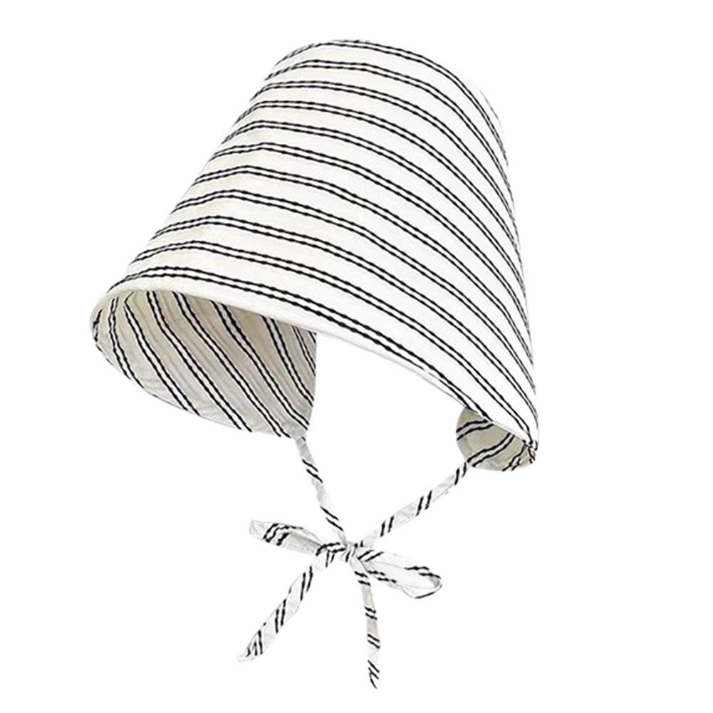 

UPF50+ Striped Bucket Sun Hat, 56-58cm Adjustable Chin Tie Polyester Sun Hat for Beach, Hiking & Outdoor чёрный
