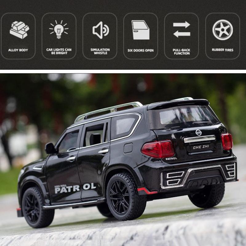 1/24 Scale Patrol Diecast Alloy Car Model Off-road Vehicle SUV Toy Car with Light and Sound Pull Back Toy Collection for Kids Adults Gifts