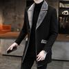Men Business Jacket Medium Length Single-breasted Solid Color Plush Collar Autumn Winter Woolen Coat Windbreaker Streetwear
