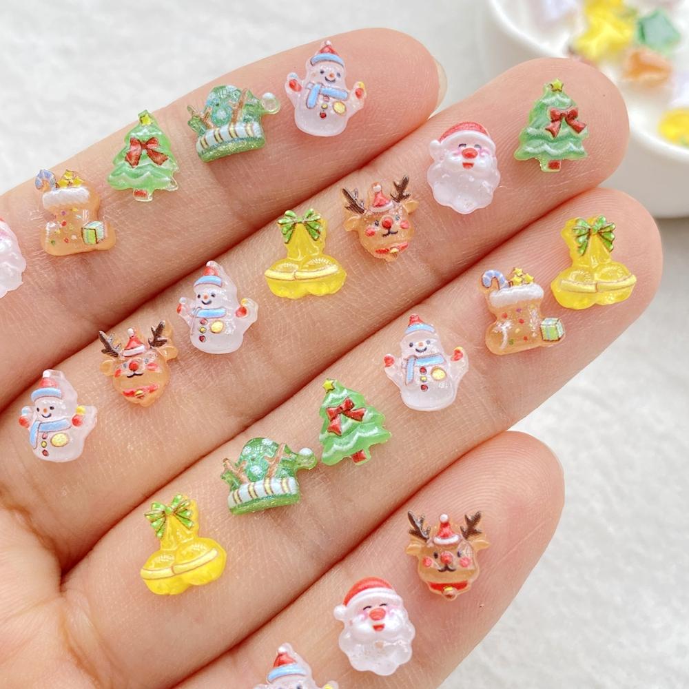 50pcs Resin Cartoon Santa Claus, snowman, deer, bell, Christmas tree Nail Art Decor Flatback Rhinestone DIY Scrapbook Decor