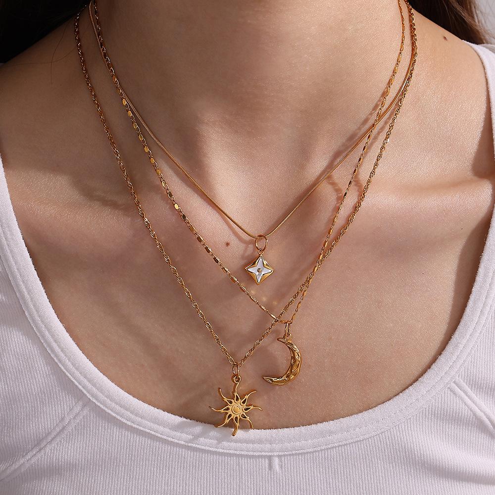 Sun Moon Stainless Steel Gold Plated Pendant Jewelry Versatile Pendant Necklace Women