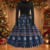 Women's Casual Christmas Print Long Sleeve Round Neck Slim Fit Flared Party Dress