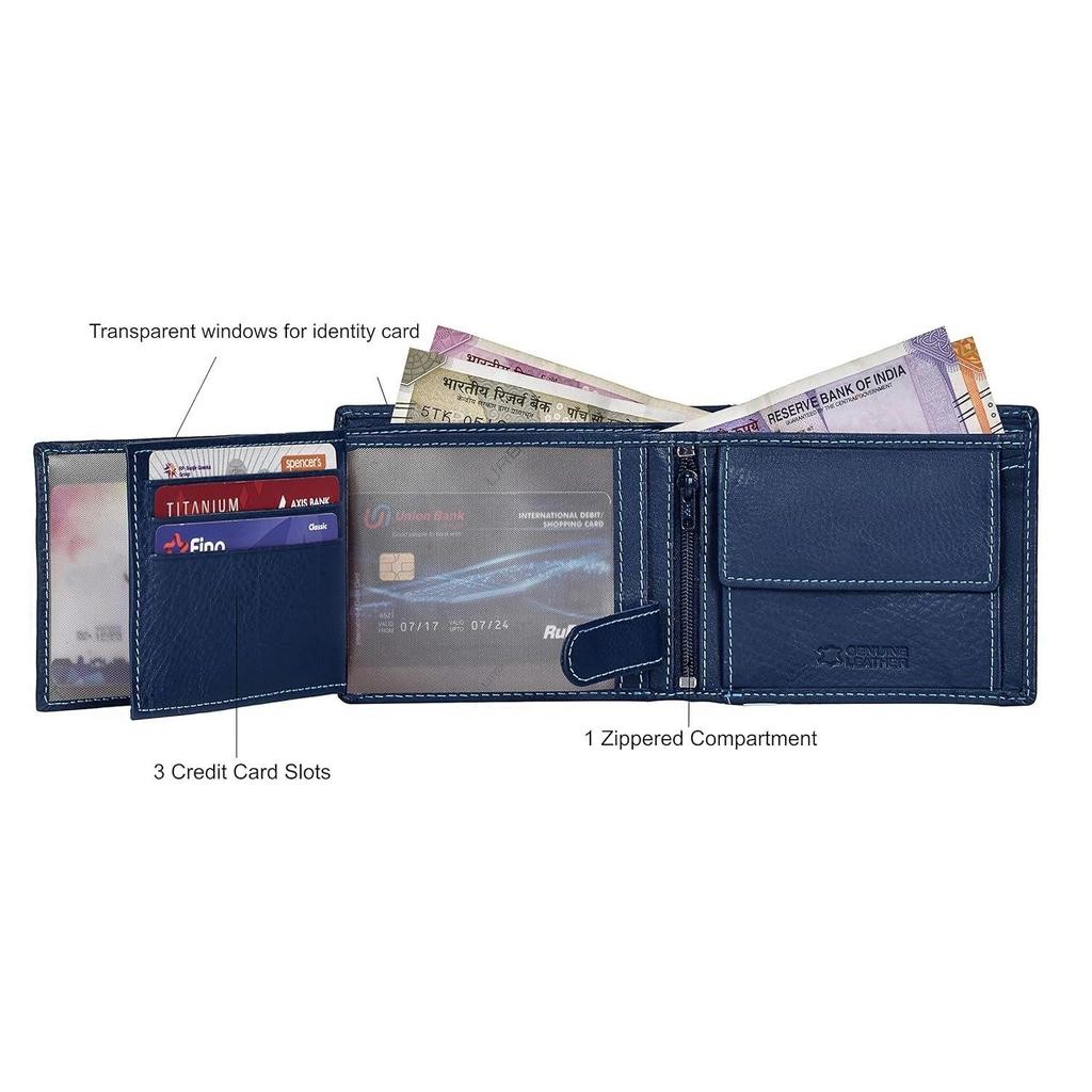 Oliver Blue Leather Wallet for Men, 6 Card Slot